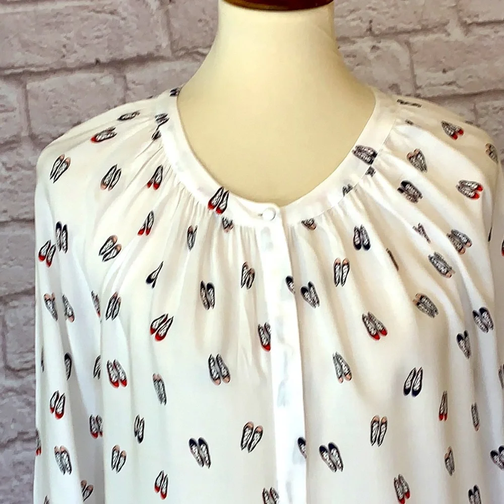 Boden White Button Down Shirt with Shoe Print - Picture 2 of 7